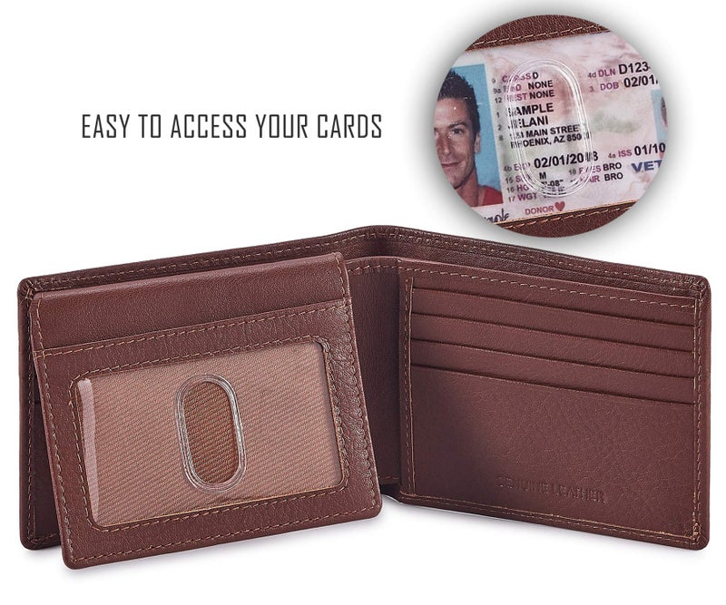 Cochoa Bifold Wallet for Men's Real Genuine Slim Leather RFID Blocking 2 ID Windows Stylish Travel Gift Box (NAPA, TAN) - Image 2